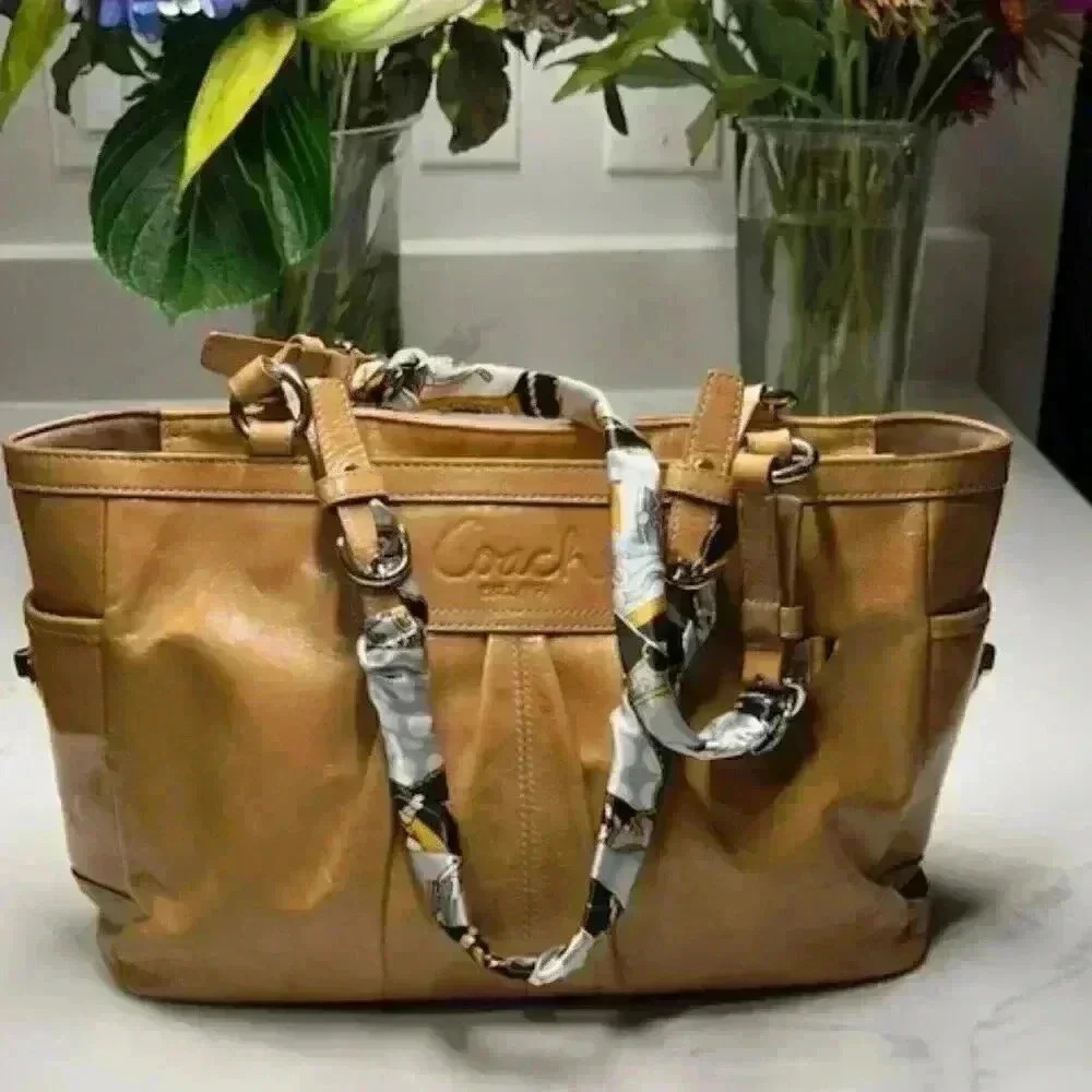 Coach Gallery F13761 Golden Tan Patent Leather Medium Shoulder Bag Turn Locks